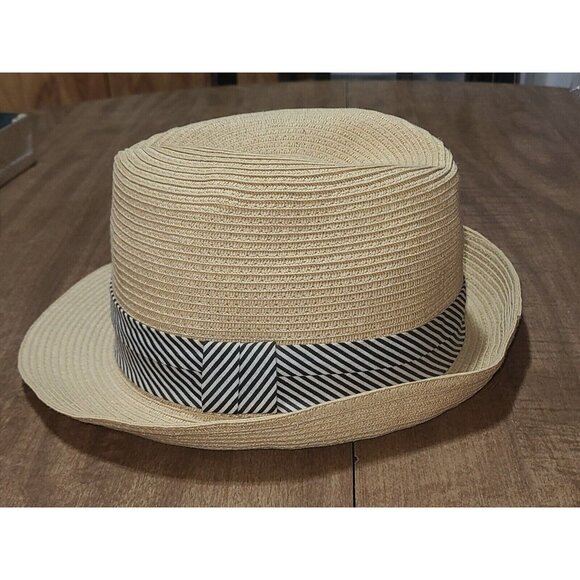 D & Y Women’s Cloche Hat One Size Fits Most Straw Look Braided Striped Ribbon - Picture 2 of 7